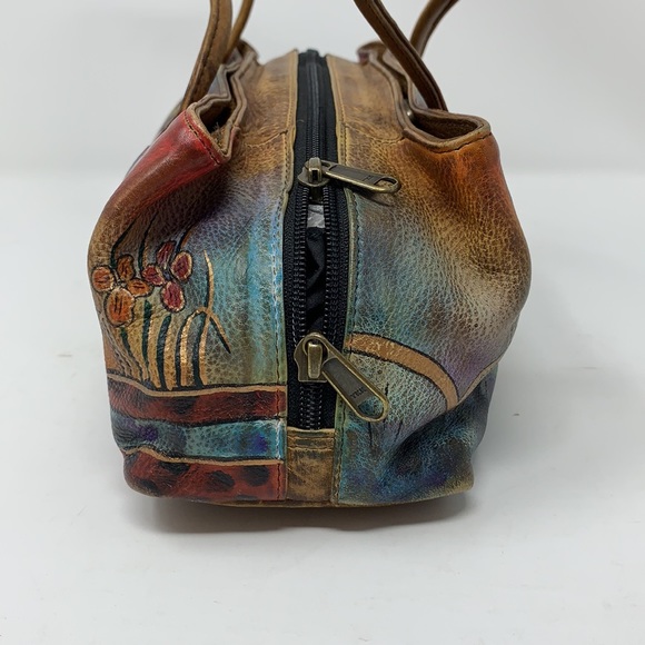Anuschka Hand Painted Leather Bag Satchel Floral Zip - Picture 5 of 10